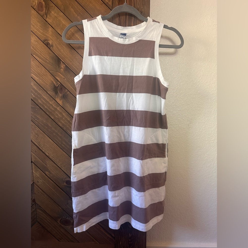 Old Navy Sleeveless Striped Mini Dress in White and Brown